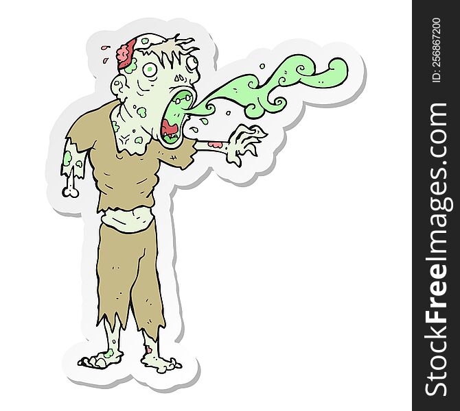 Sticker Of A Cartoon Gross Zombie
