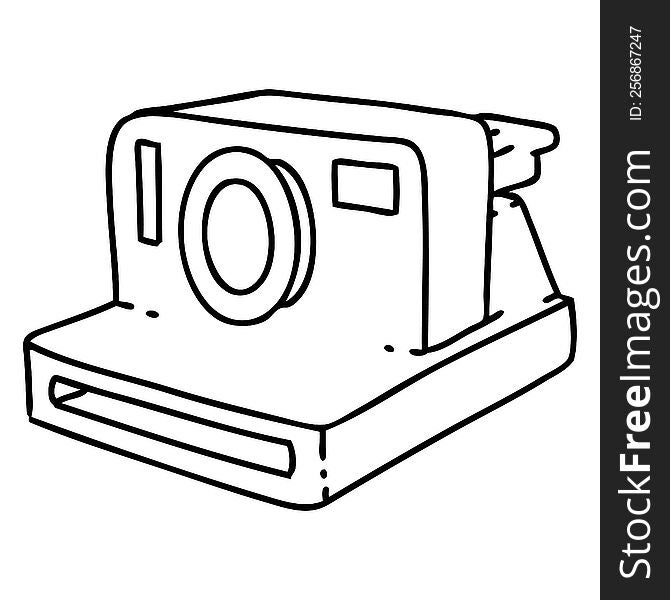 line doodle of an old style instant camera. line doodle of an old style instant camera
