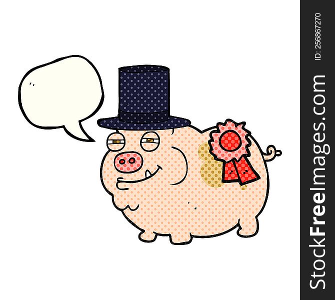 freehand drawn comic book speech bubble cartoon prize winning pig