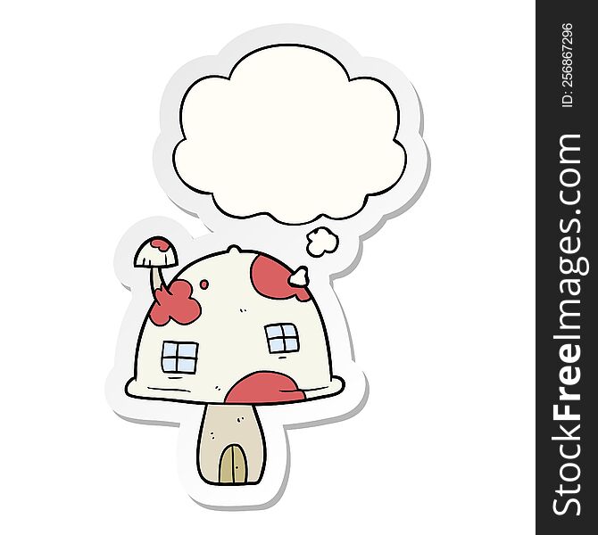 Cartoon Mushroom House And Thought Bubble As A Printed Sticker