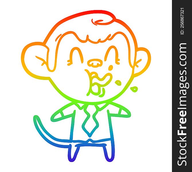 Rainbow Gradient Line Drawing Crazy Cartoon Business Monkey