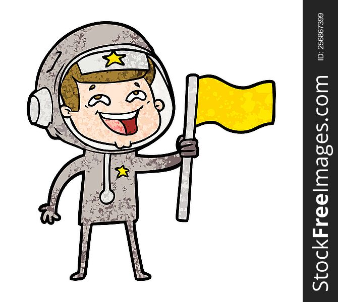 cartoon laughing astronaut waving flag. cartoon laughing astronaut waving flag