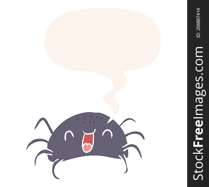 Cartoon Halloween Spider And Speech Bubble In Retro Style