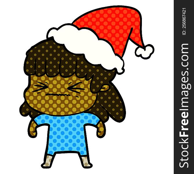 Comic Book Style Illustration Of A Woman Wearing Santa Hat