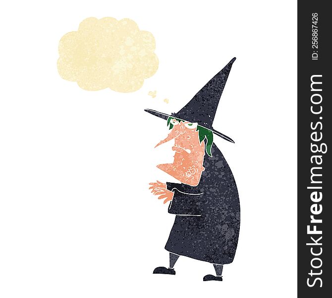 Cartoon Ugly Old Witch With Thought Bubble