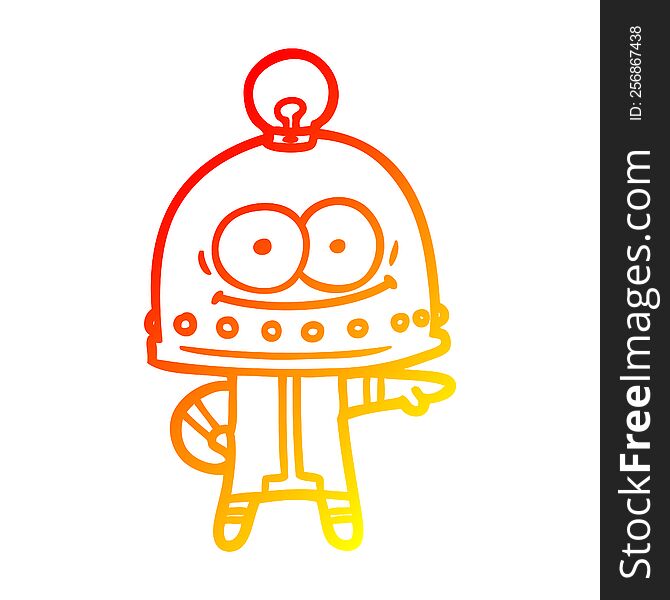 warm gradient line drawing of a happy carton robot with light bulb