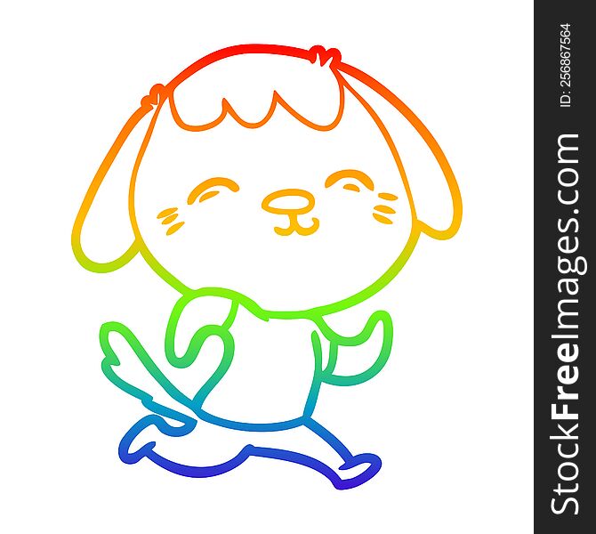 Rainbow Gradient Line Drawing Happy Cartoon Dog Running