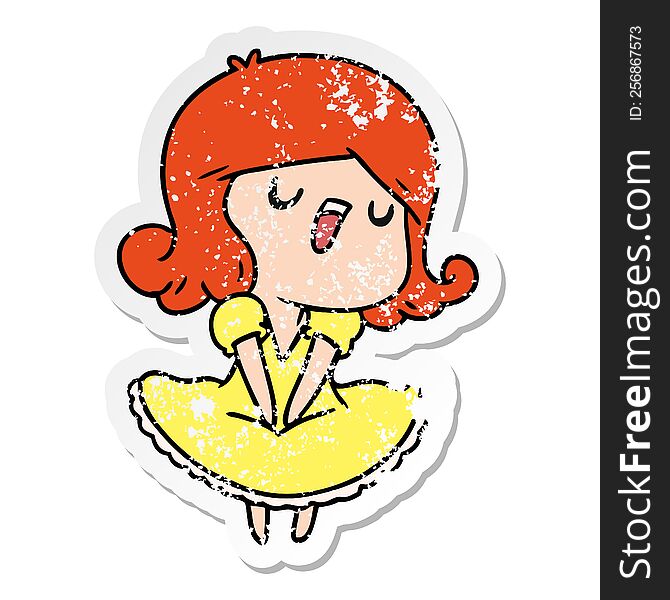 Distressed Sticker Cartoon Of A Cute Singing Kawaii Girl