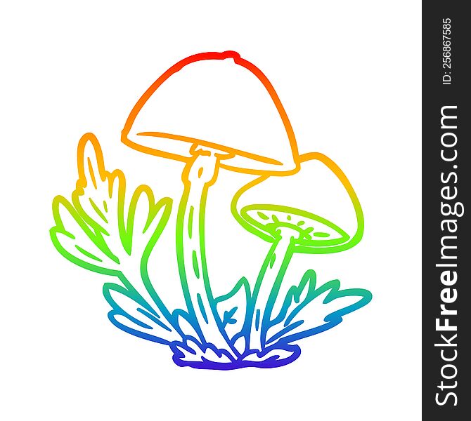 rainbow gradient line drawing wild mushrooms