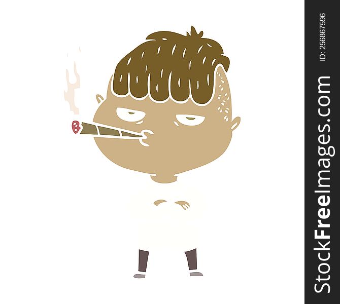 flat color style cartoon man smoking