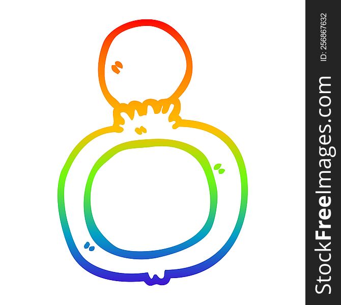 rainbow gradient line drawing of a cartoon engagement ring