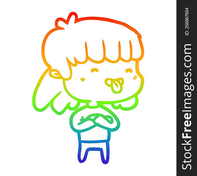 Rainbow Gradient Line Drawing Girl Sticking Out Tongue