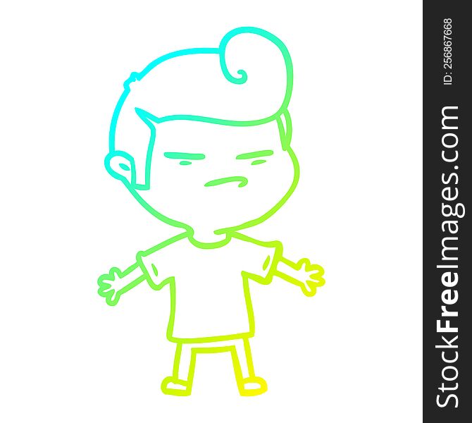 cold gradient line drawing of a cartoon cool guy with fashion hair cut