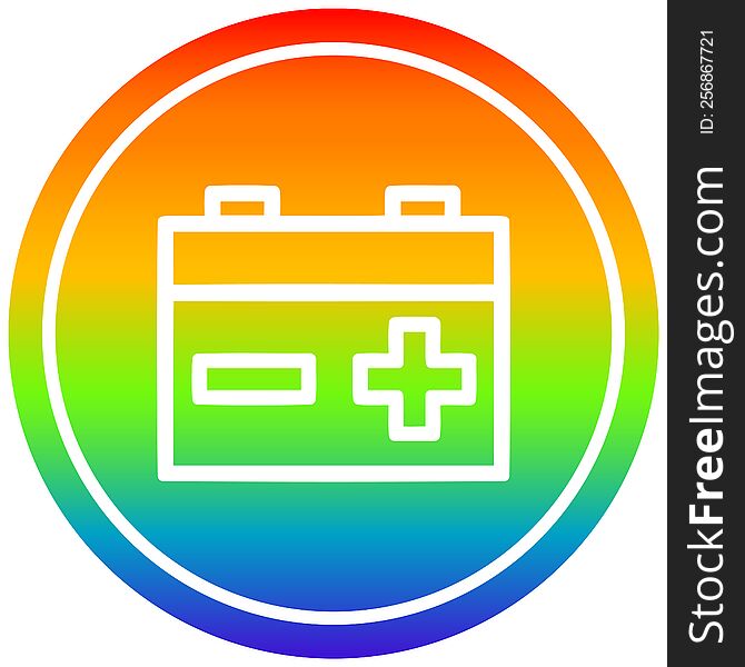 industrial battery circular icon with rainbow gradient finish. industrial battery circular icon with rainbow gradient finish