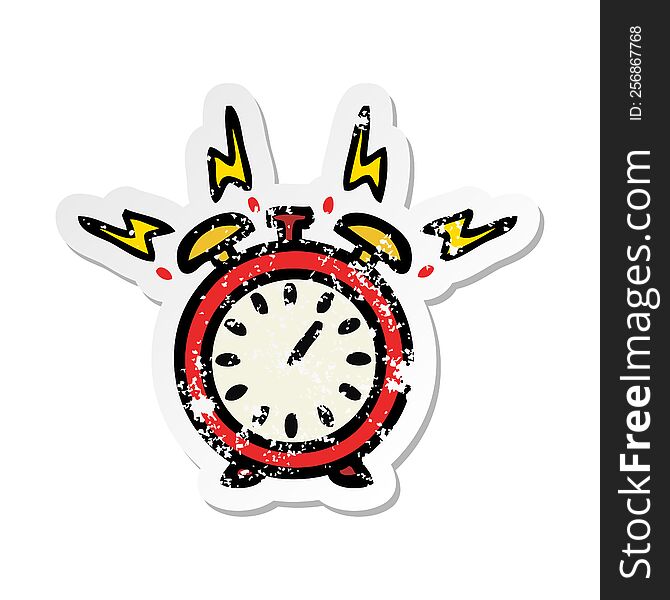 distressed sticker of a cute cartoon ringing alarm clock