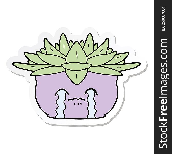 Sticker Of A Cartoon Crying House Plant
