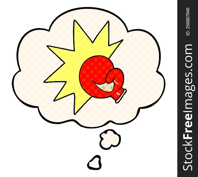 boxing glove cartoon  with thought bubble in comic book style
