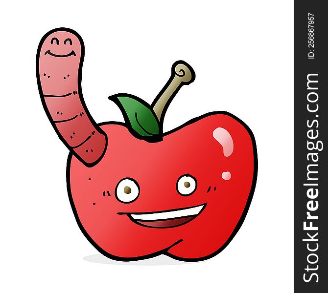 Cartoon Apple With Worm