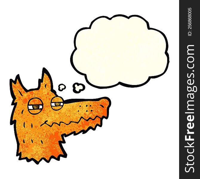 Cartoon Smug Fox Face With Thought Bubble