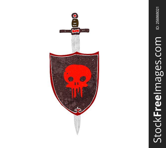 cartoon heraldic shield with skull