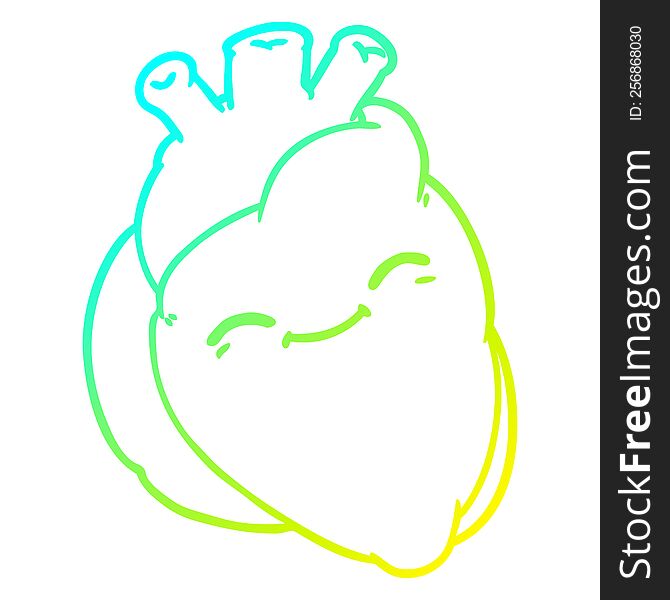 cold gradient line drawing of a cartoon happy heart