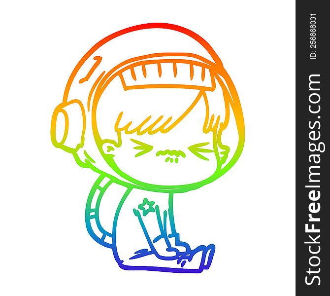rainbow gradient line drawing of a angry cartoon space girl