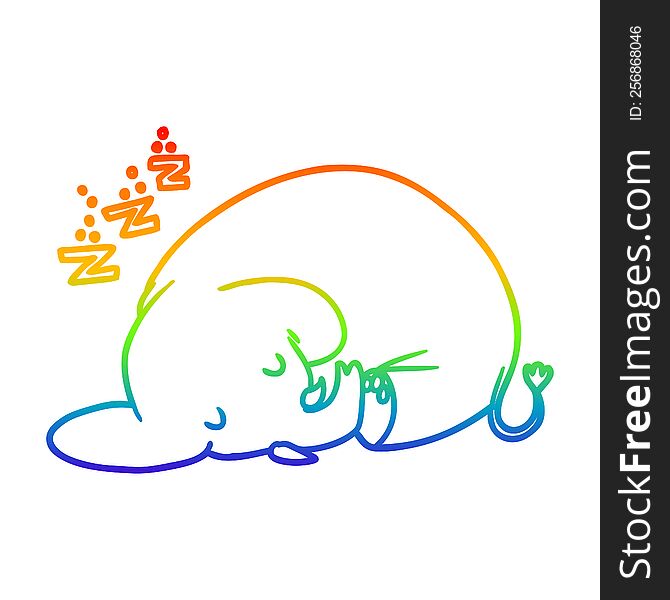 Rainbow Gradient Line Drawing Cartoon Sleeping Elephant