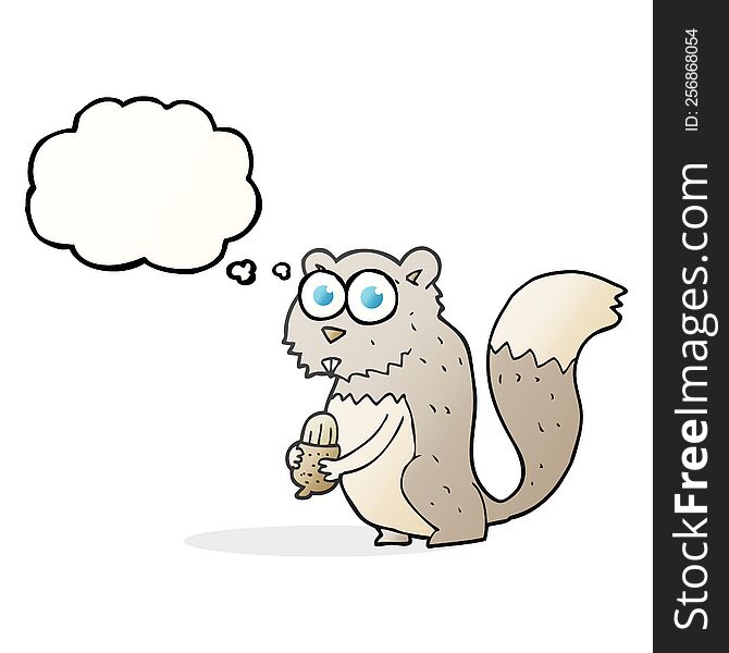freehand drawn thought bubble cartoon angry squirrel with nut