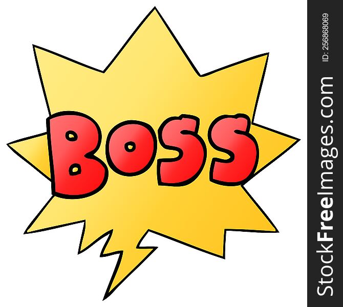 cartoon word boss with speech bubble in smooth gradient style