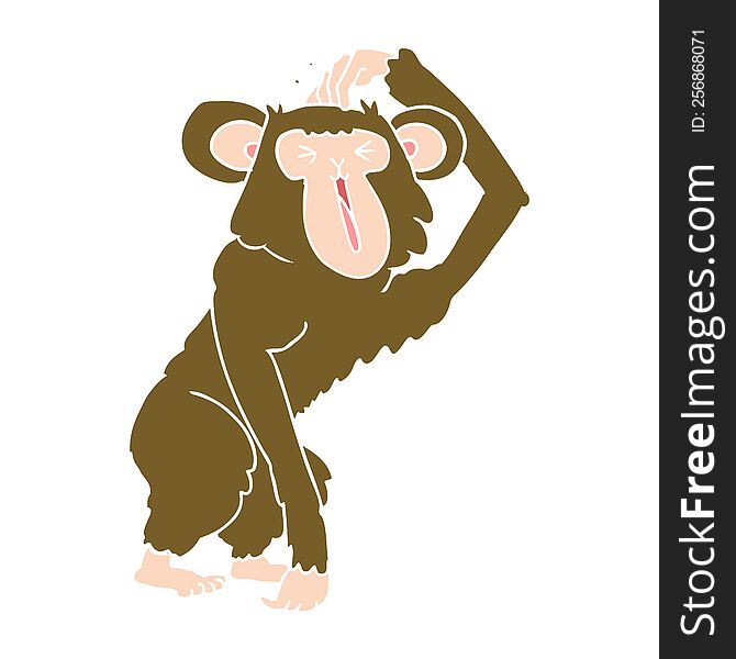 Flat Color Style Cartoon Chimp Scratching Head