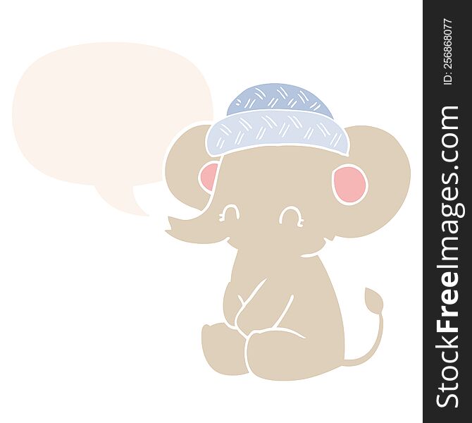Cartoon Cute Elephant And Speech Bubble In Retro Style