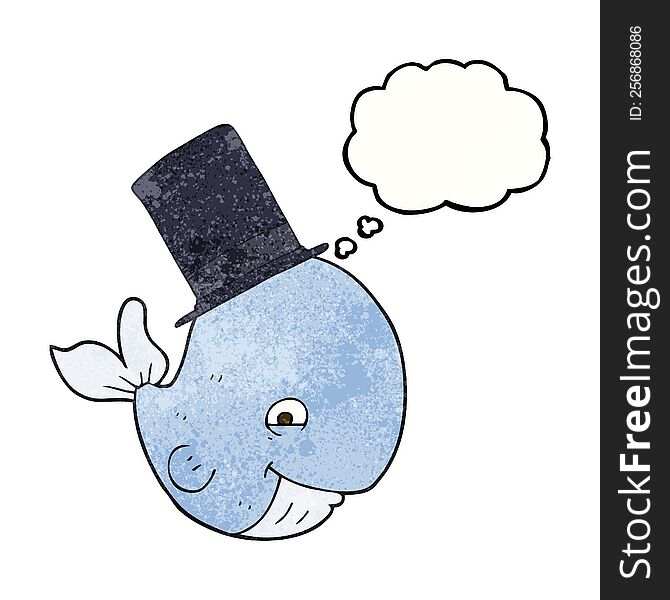 Thought Bubble Textured Cartoon Whale In Top Hat