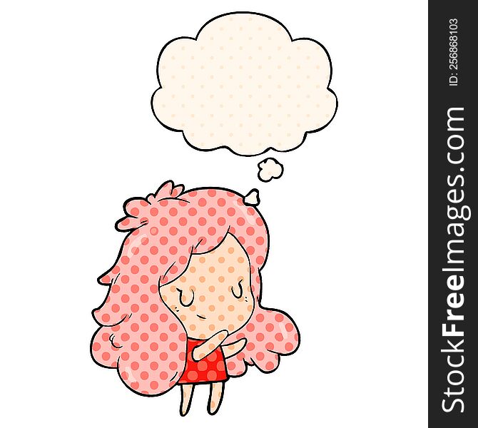 cartoon girl with thought bubble in comic book style
