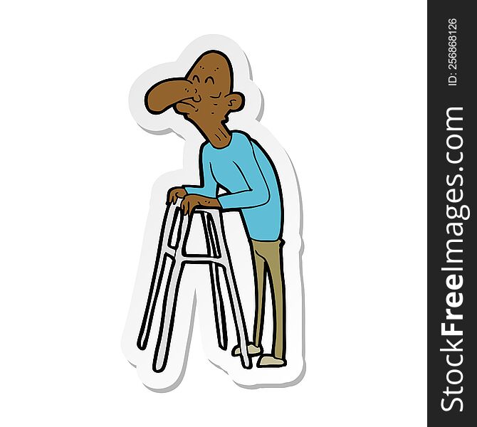 sticker of a cartoon old man with walking frame