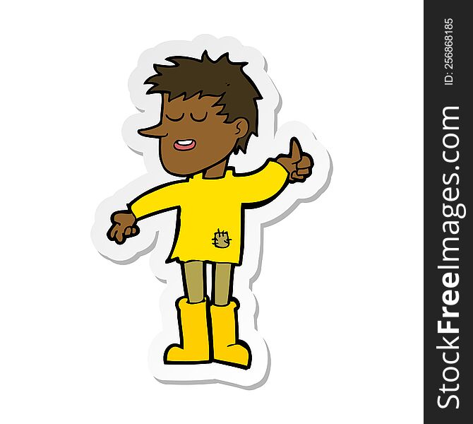 sticker of a cartoon poor boy with positive attitude