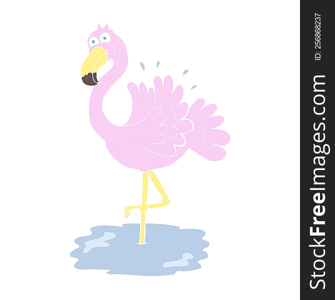 Flat Color Illustration Of A Cartoon Flamingo