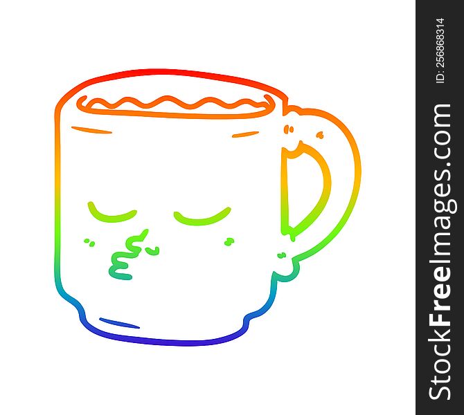 rainbow gradient line drawing of a cartoon coffee mug