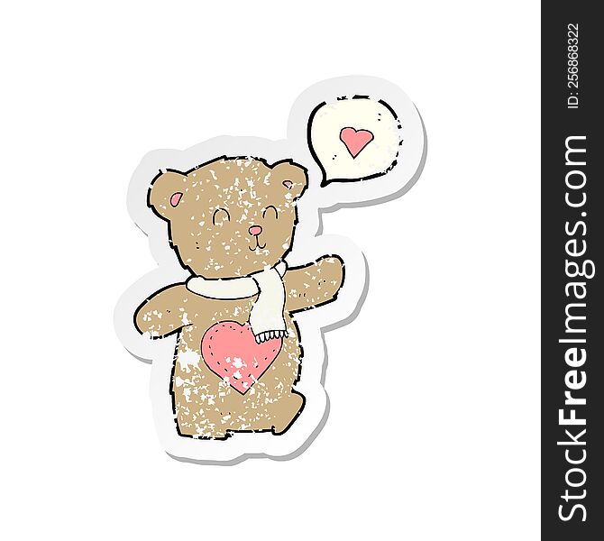 Retro Distressed Sticker Of A Cartoon Cute Bear With Love Heart