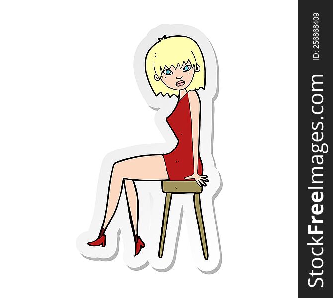 Sticker Of A Cartoon Woman Sitting On Stool