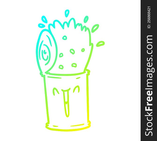Cold Gradient Line Drawing Cartoon Happy Exploding Soup Can