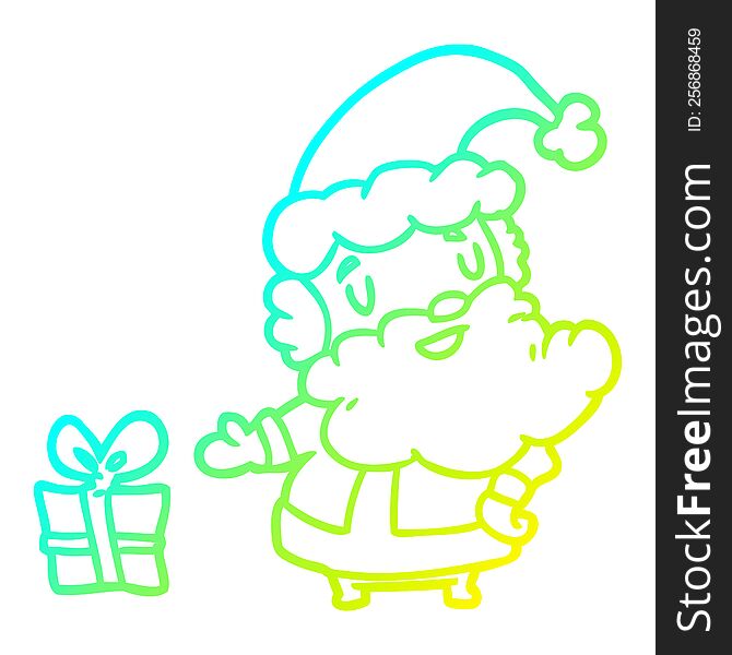 cold gradient line drawing of a santa claus with present