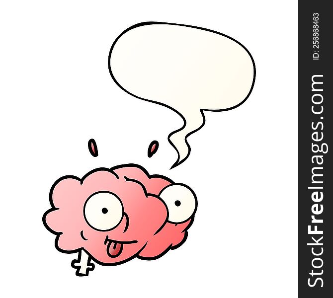 funny cartoon brain with speech bubble in smooth gradient style