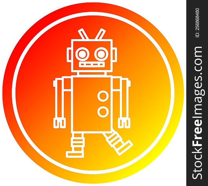 dancing robot circular icon with warm gradient finish. dancing robot circular icon with warm gradient finish