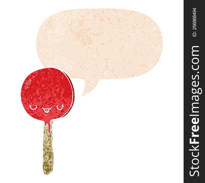 Cartoon Candy Lollipop And Speech Bubble In Retro Textured Style