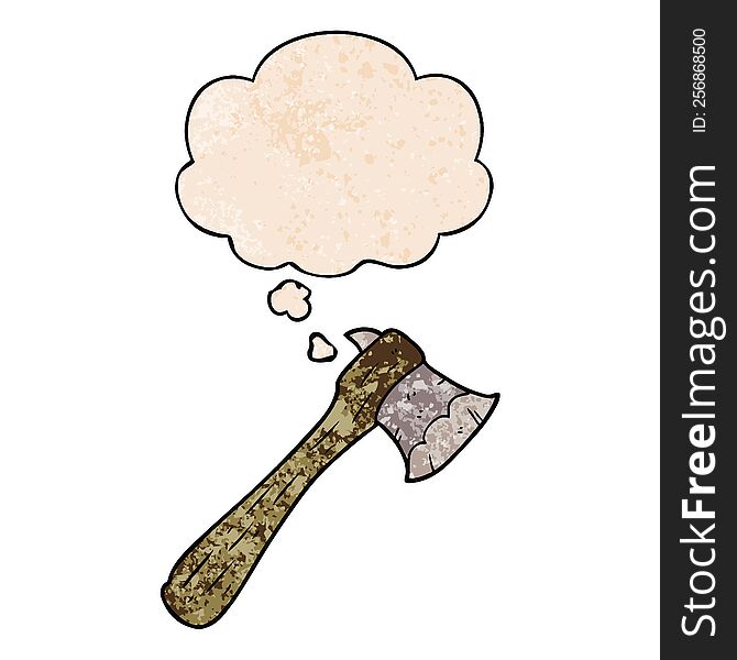 cartoon axe and thought bubble in grunge texture pattern style