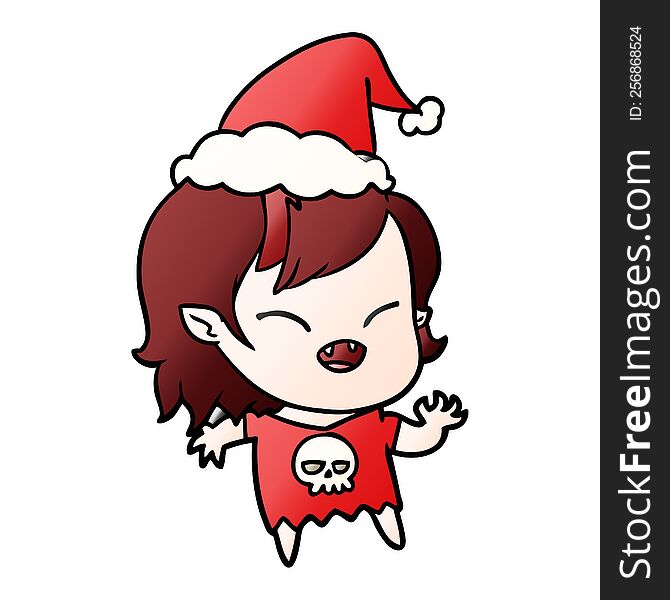 Gradient Cartoon Of A Laughing Vampire Girl Wearing Santa Hat