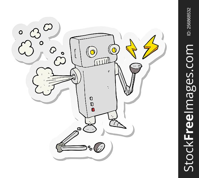 Sticker Of A Cartoon Broken Robot