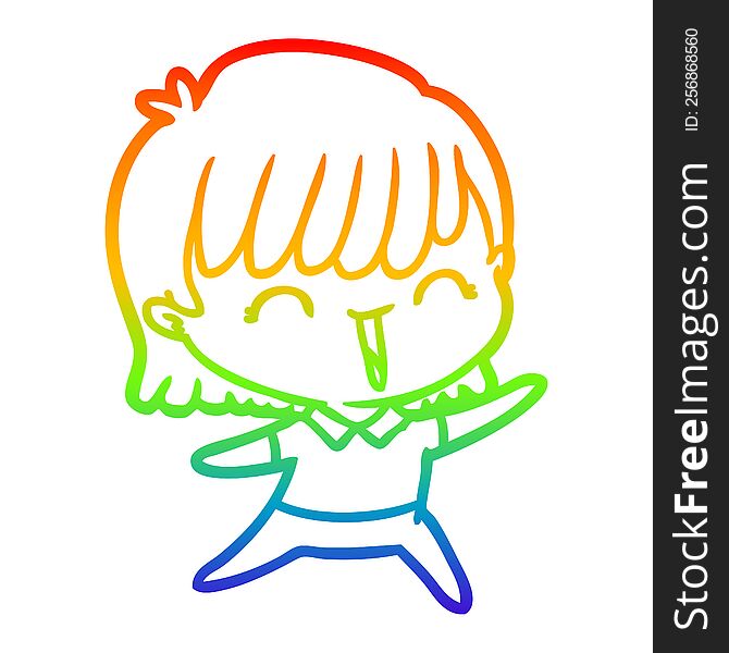Rainbow Gradient Line Drawing Cartoon Woman