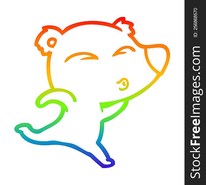 Rainbow Gradient Line Drawing Cartoon Whistling Polar Bear