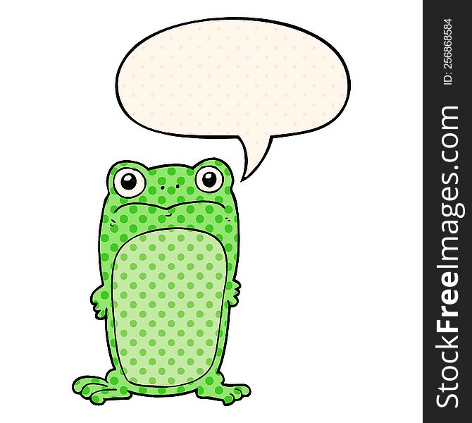 Cartoon Staring Frog And Speech Bubble In Comic Book Style